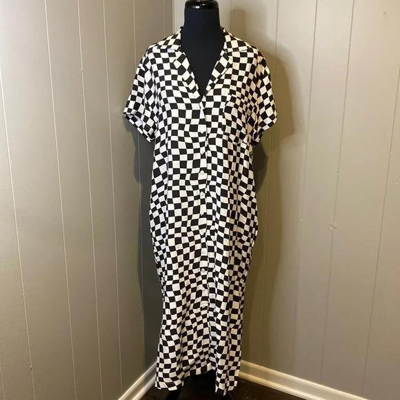 NWT Pistola Small Short Sleeve Shirt Dress Checkers Chest Pocket Hem Slits - Picture 1 of 7